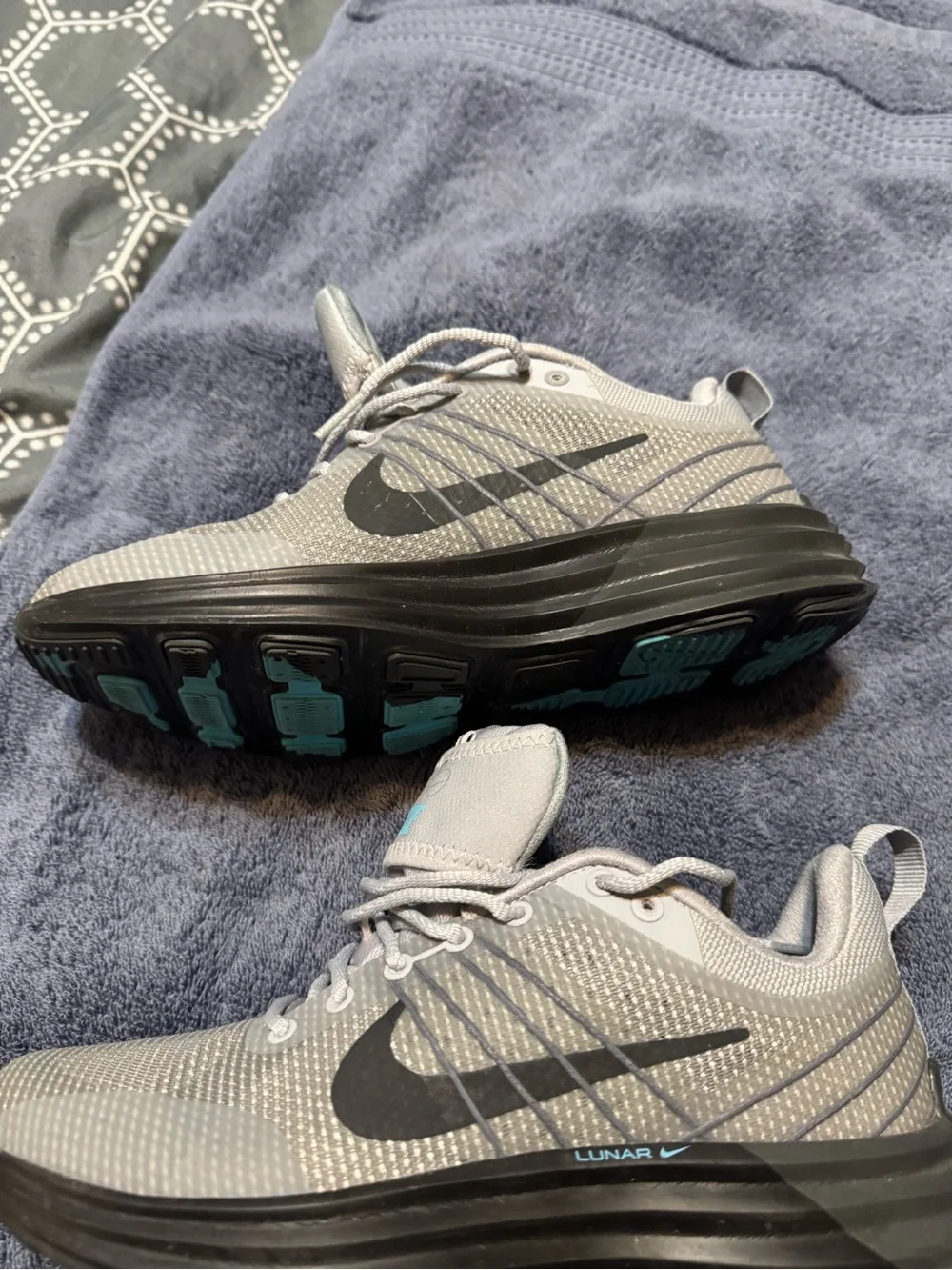 Nike Gray Shoe Size Label with Black Swoosh